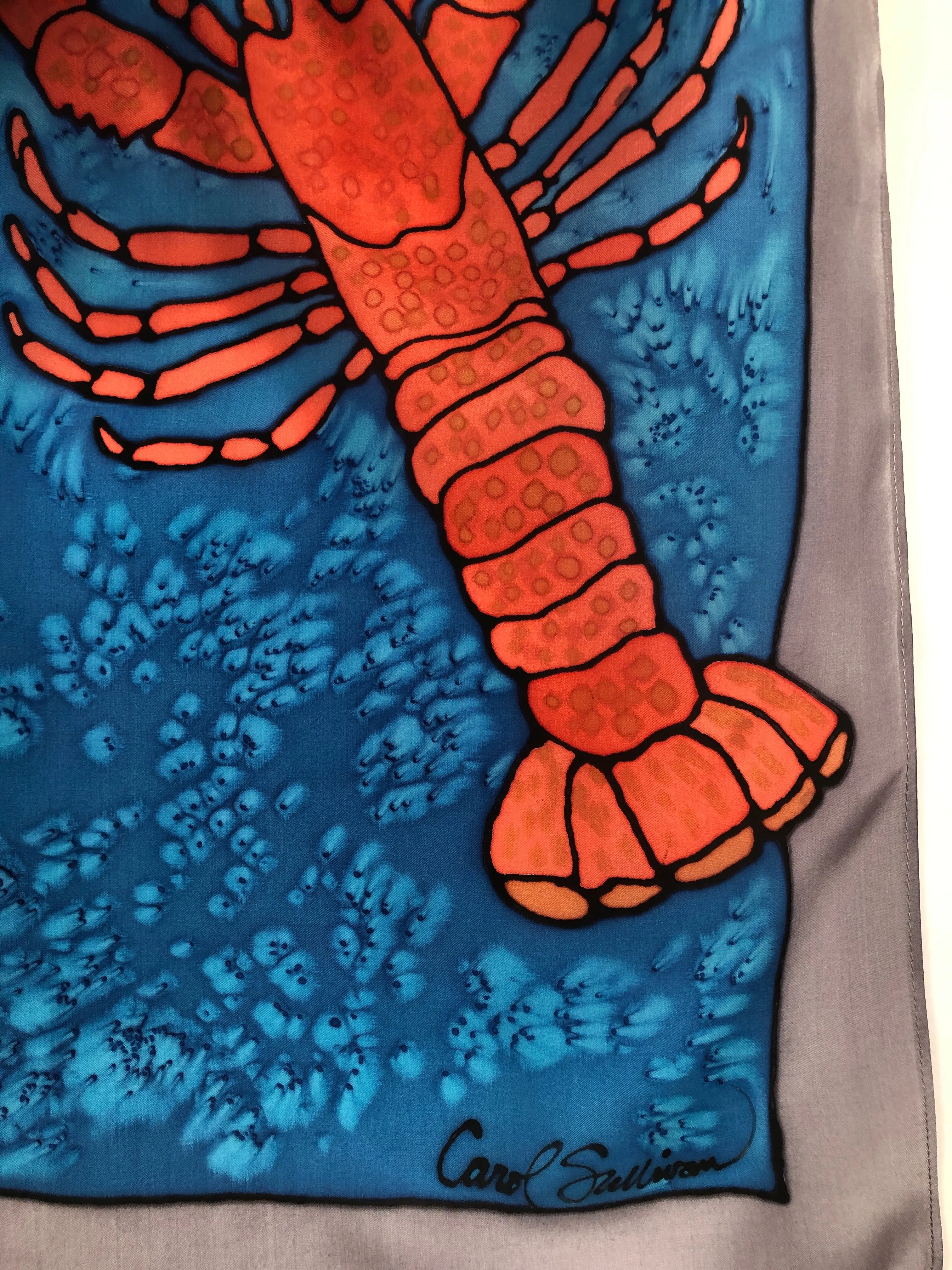 “Love Maine Lobster v2" - Hand-dyed Silk Scarf - $135