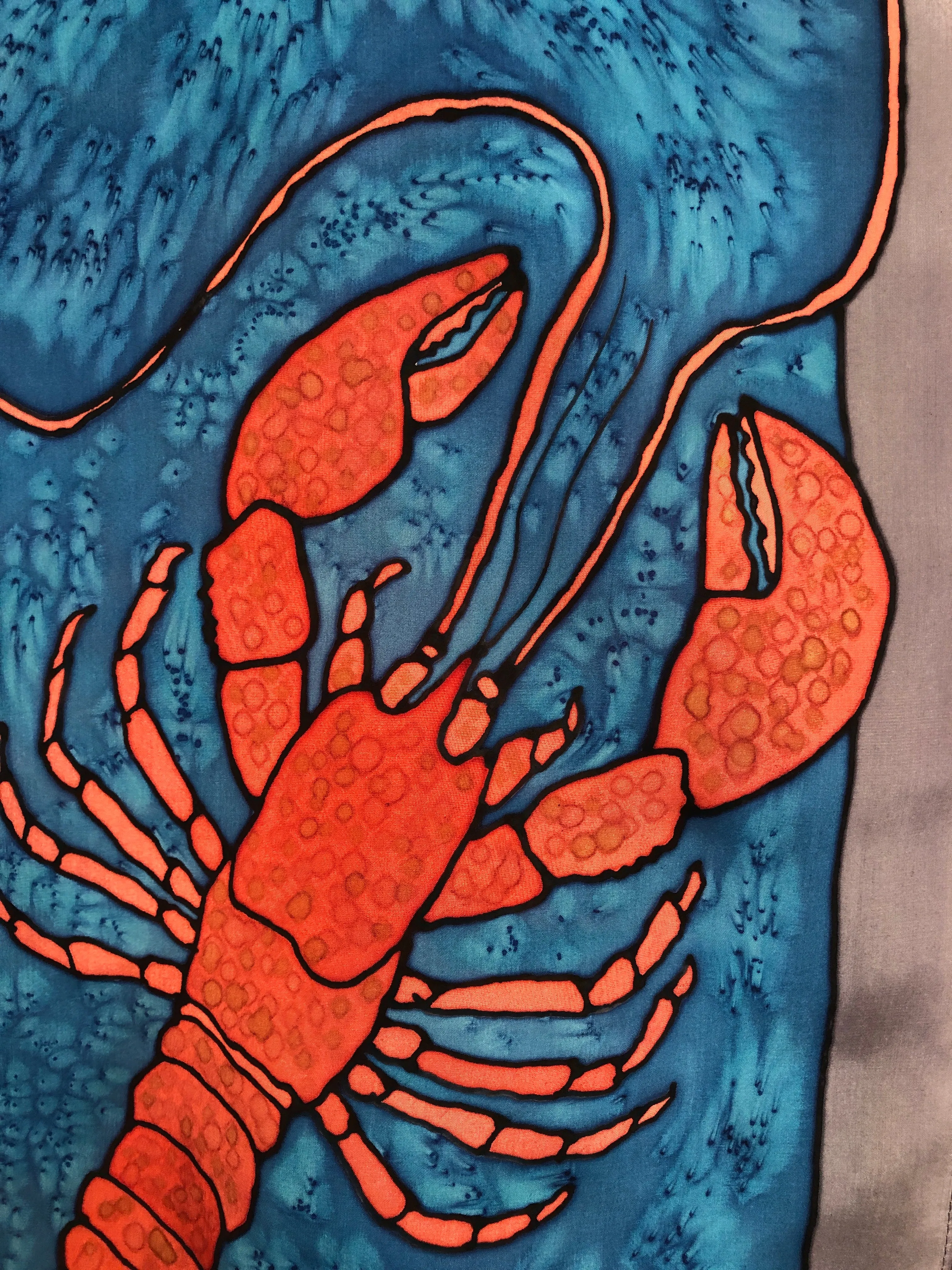 “Love Maine Lobster v2" - Hand-dyed Silk Scarf - $135