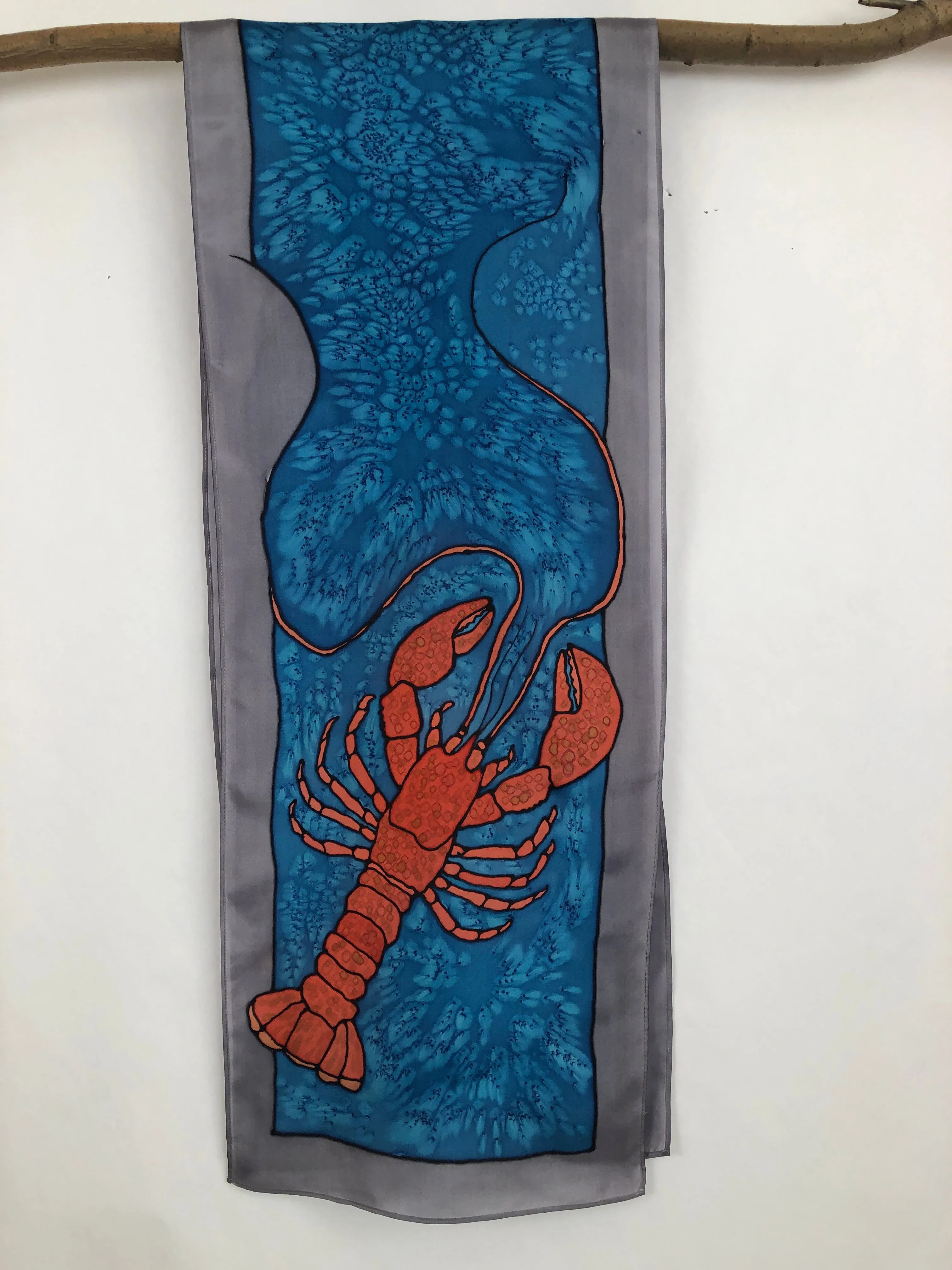 “Love Maine Lobster v2" - Hand-dyed Silk Scarf - $135