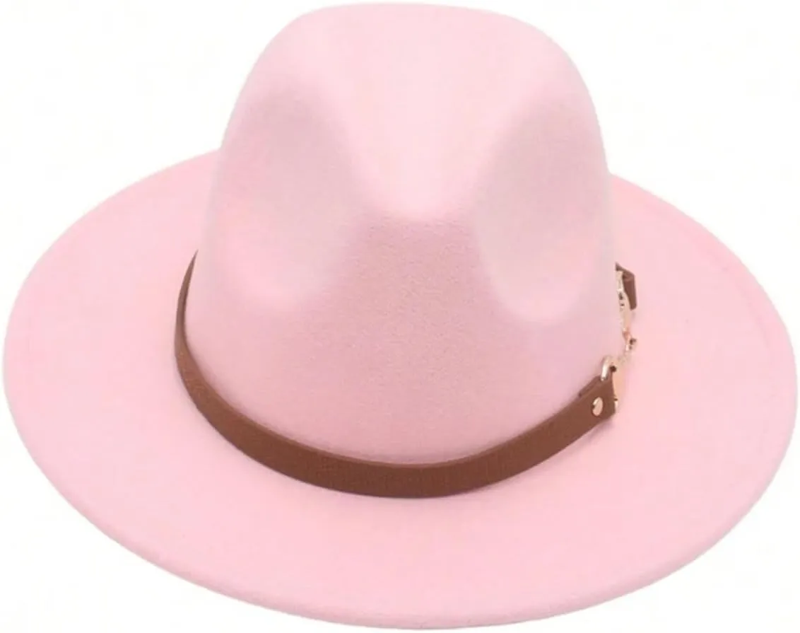 Men's Classic Felt Jazz Hat Wide Brim Panama Hat with Belt Buckle Vintage Fedora Hats