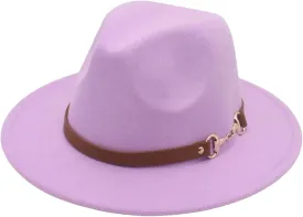 Men's Classic Felt Jazz Hat Wide Brim Panama Hat with Belt Buckle Vintage Fedora Hats