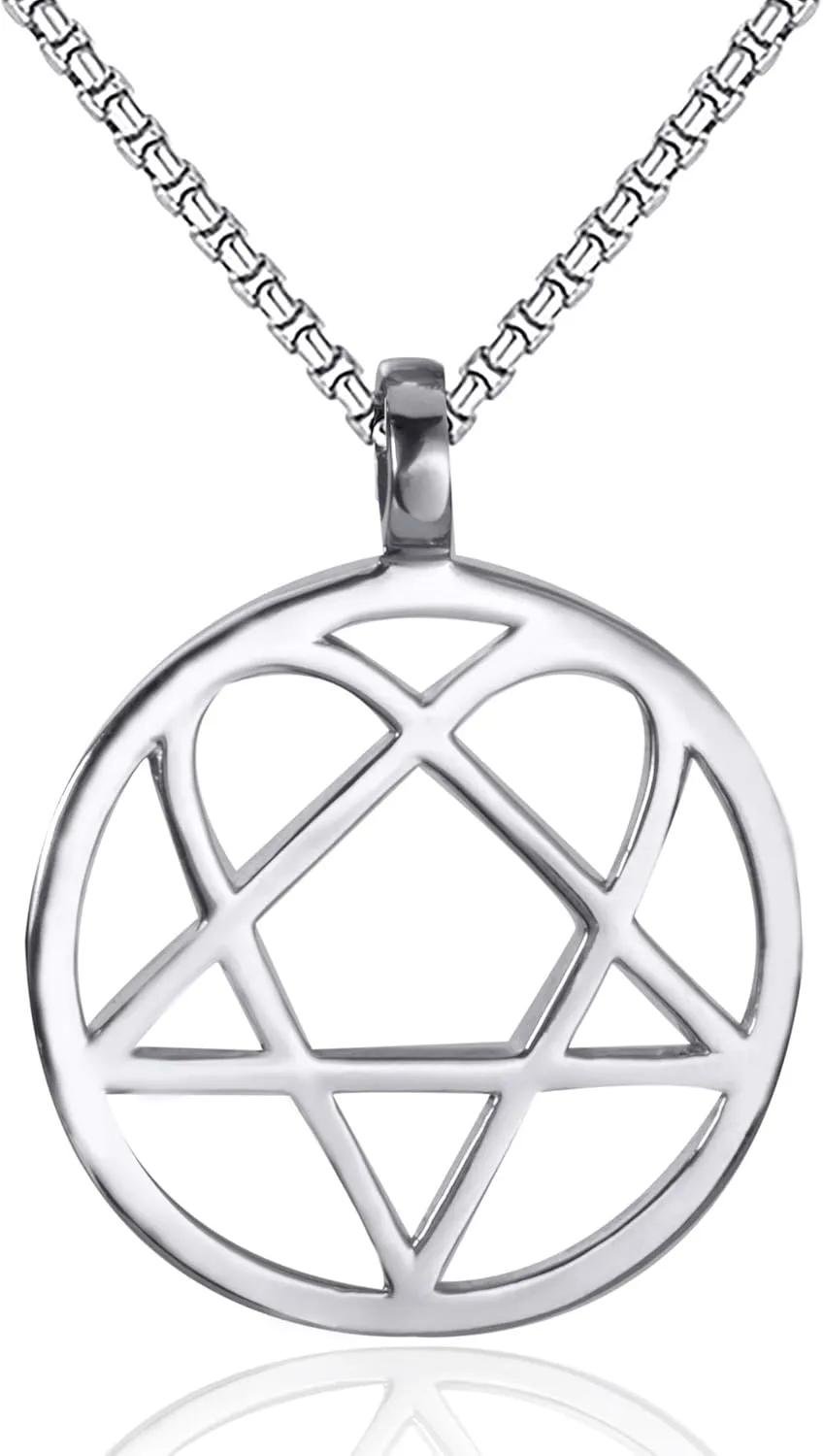 Mens Womens Stainless Steel Pendant Necklace Heartagram Star Heart Him Chain Vintage Jewelry