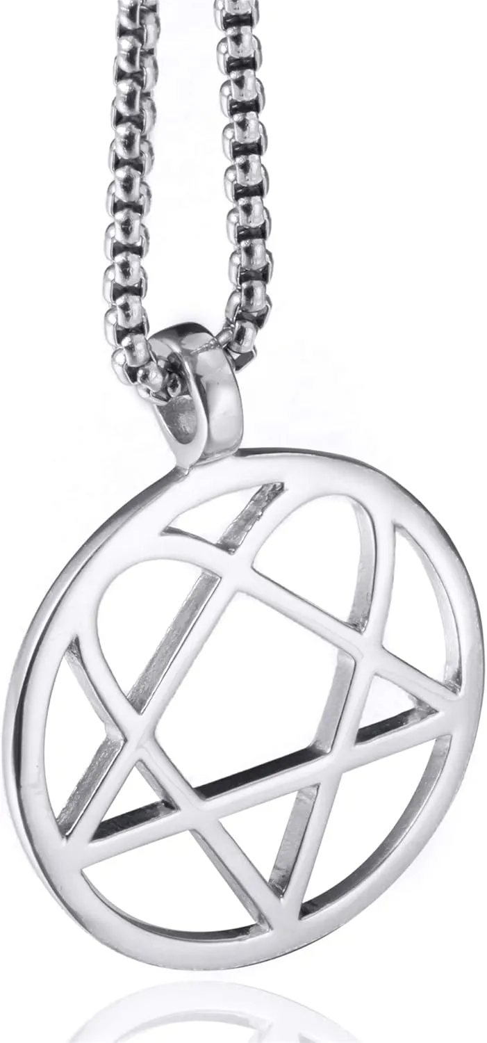 Mens Womens Stainless Steel Pendant Necklace Heartagram Star Heart Him Chain Vintage Jewelry