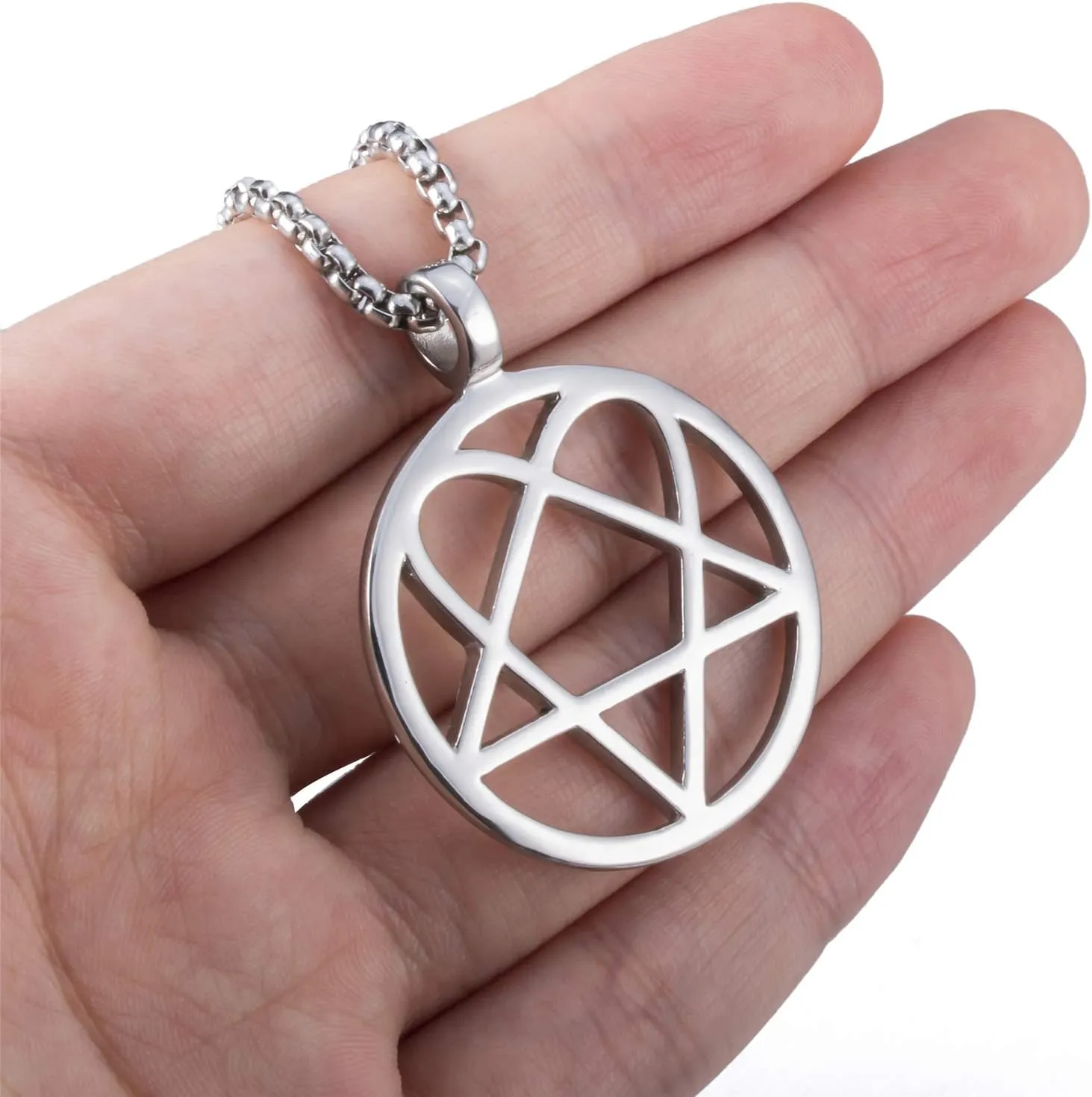 Mens Womens Stainless Steel Pendant Necklace Heartagram Star Heart Him Chain Vintage Jewelry