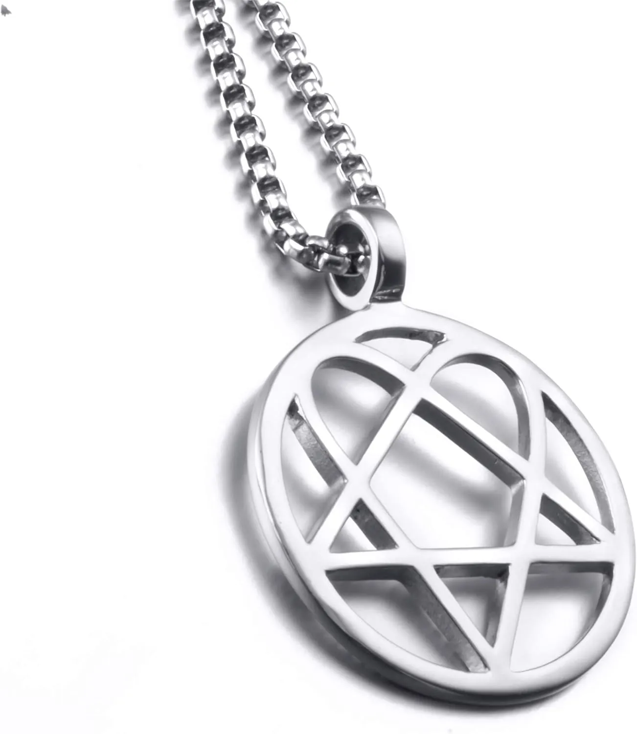 Mens Womens Stainless Steel Pendant Necklace Heartagram Star Heart Him Chain Vintage Jewelry