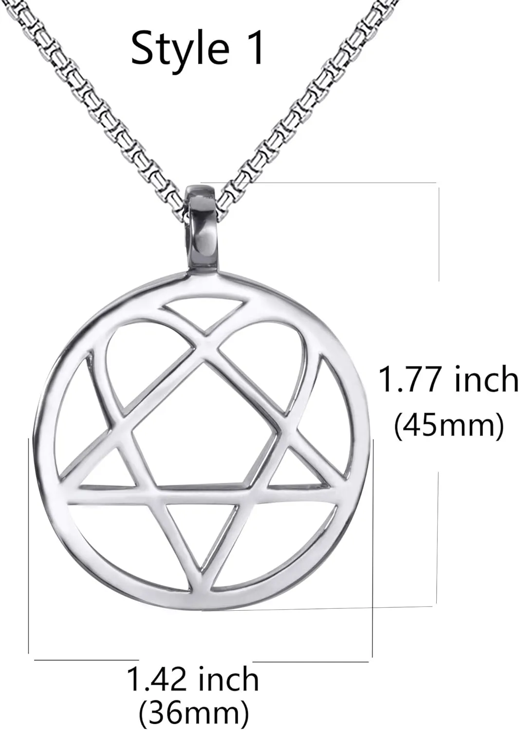 Mens Womens Stainless Steel Pendant Necklace Heartagram Star Heart Him Chain Vintage Jewelry
