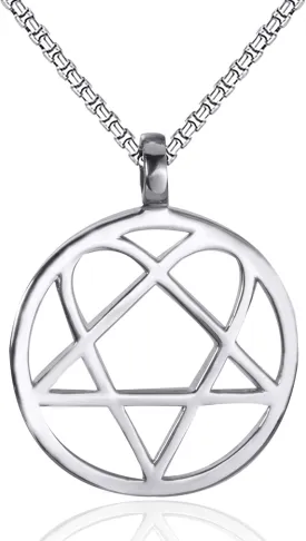 Mens Womens Stainless Steel Pendant Necklace Heartagram Star Heart Him Chain Vintage Jewelry