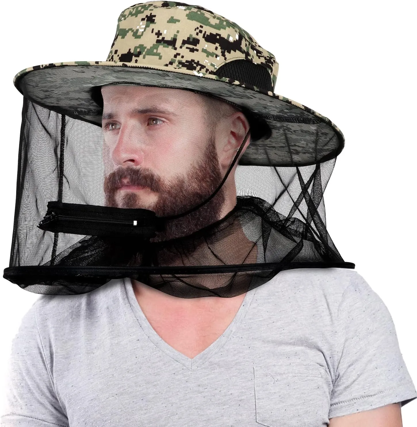 Mosquito Head Net Hat, Sun Hat with Netting, Bee Keeper Hat, Safari Fishing Hats for Outdoor Hiking, Camping, Gardening