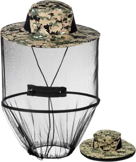 Mosquito Head Net Hat, Sun Hat with Netting, Bee Keeper Hat, Safari Fishing Hats for Outdoor Hiking, Camping, Gardening