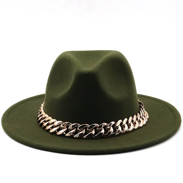 Olive Green Chain Fedora Hat