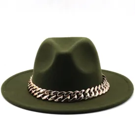 Olive Green Chain Fedora Hat