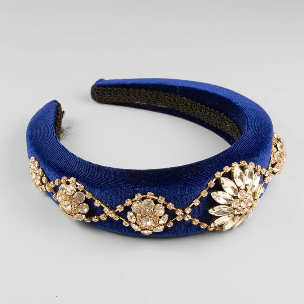 Padded Velvet Crystal Swirl Flower Headband