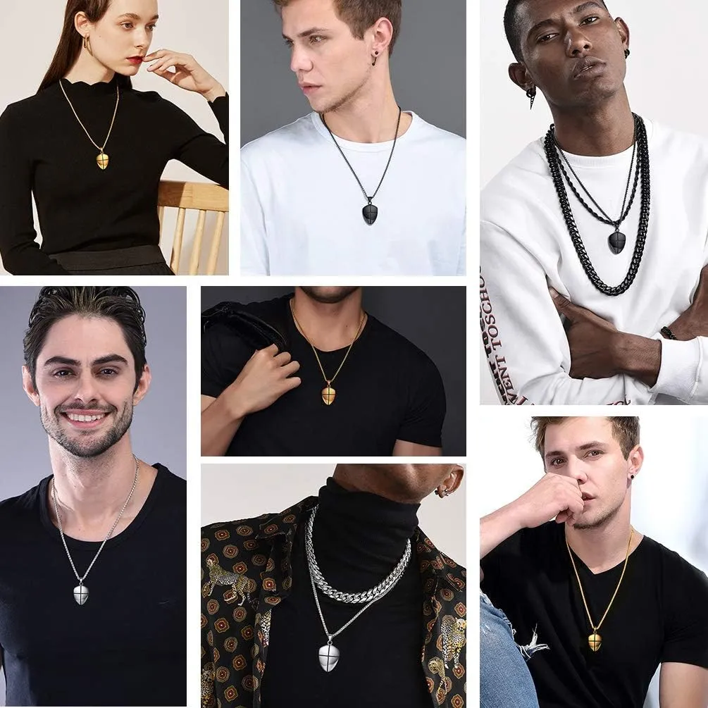 Put On The Full Armor of God Shield Necklace,Stainless Steel Cross Shield Necklace,Ephesians 6:10/Isaiah 54:17/Joshua 1:9b Jewelry for Men Women (with Box)
