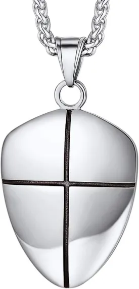 Put On The Full Armor of God Shield Necklace,Stainless Steel Cross Shield Necklace,Ephesians 6:10/Isaiah 54:17/Joshua 1:9b Jewelry for Men Women (with Box)