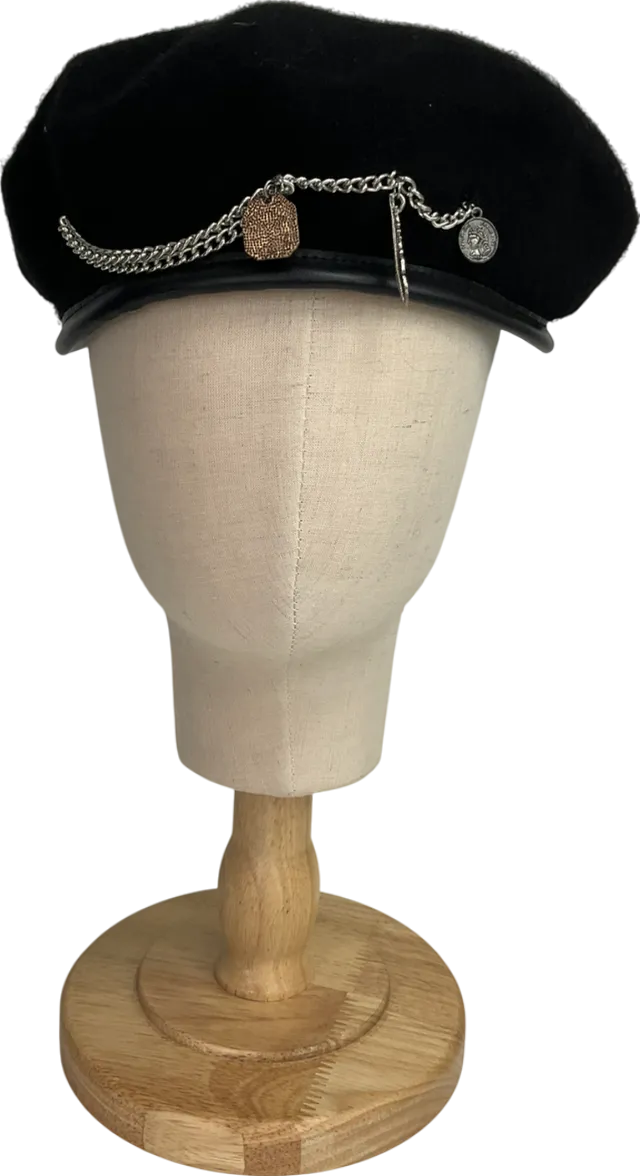 sacred hawk Black Embellished Beret Hat One Size