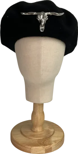 sacred hawk Black Hawk Embellished Beret Hat One Size