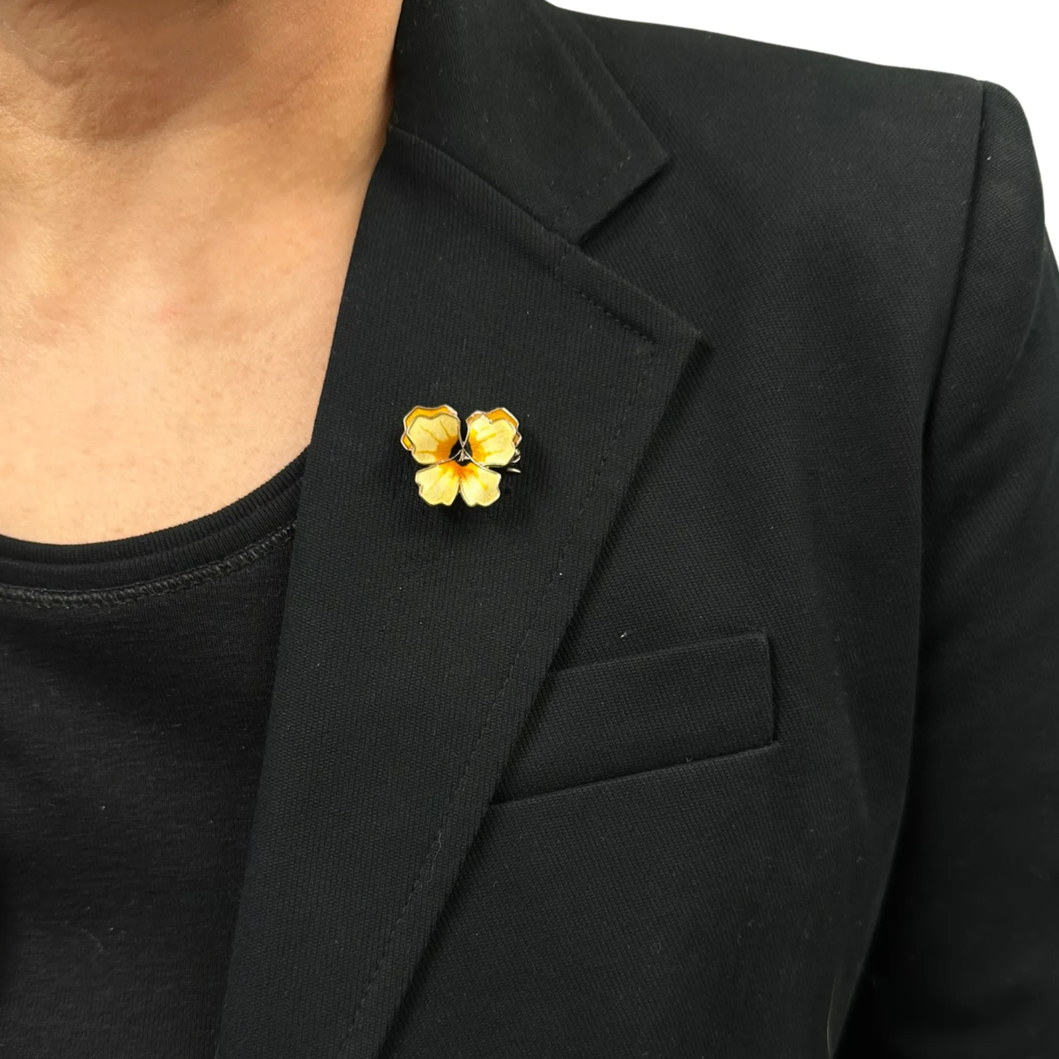 Signed David-Andersen (Norwary) Sterling Silver and Enamel Pansy Brooch