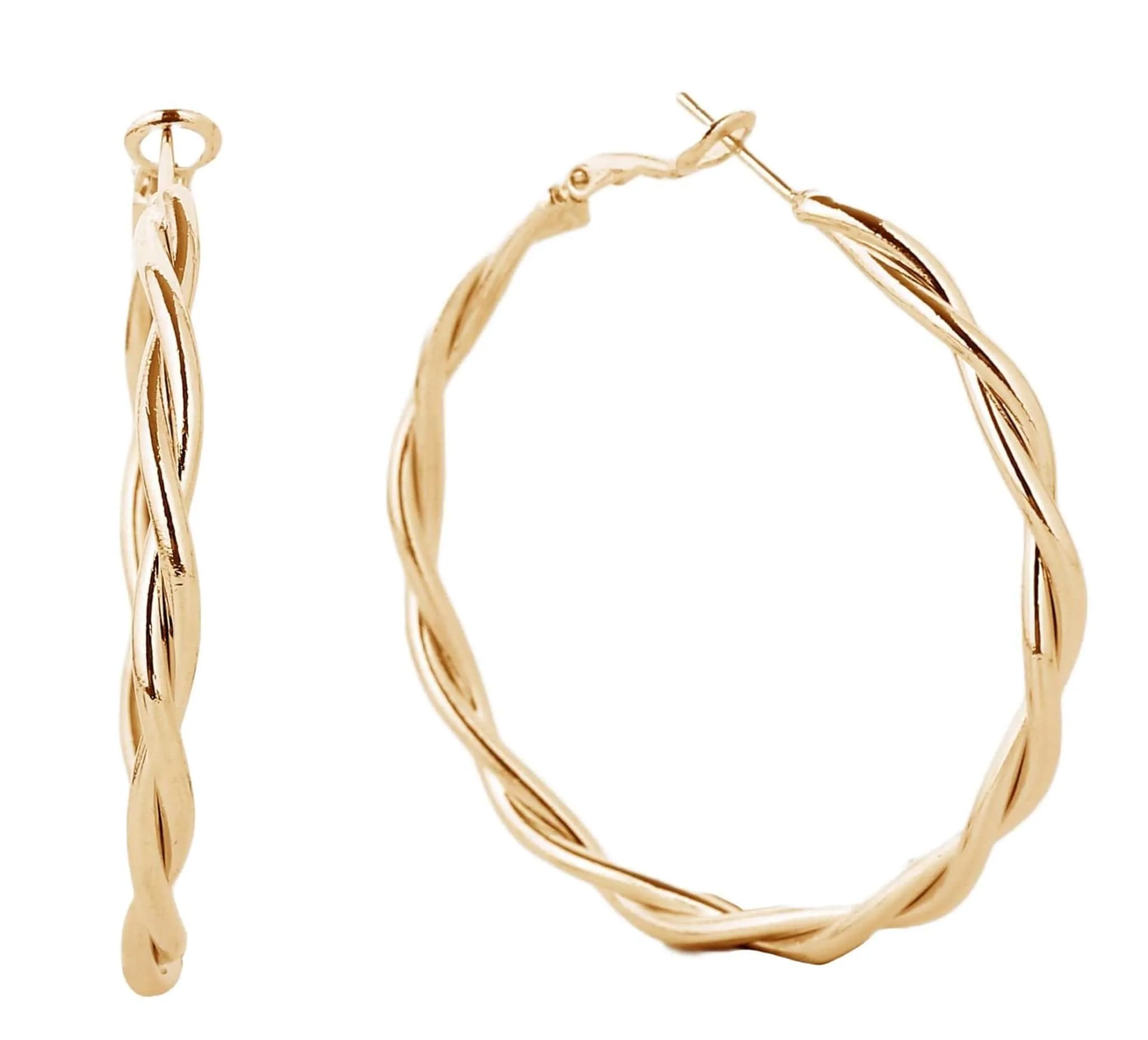 SJE310014 14K Gold-Dipped Twist Hoop Omega Closure Earrings