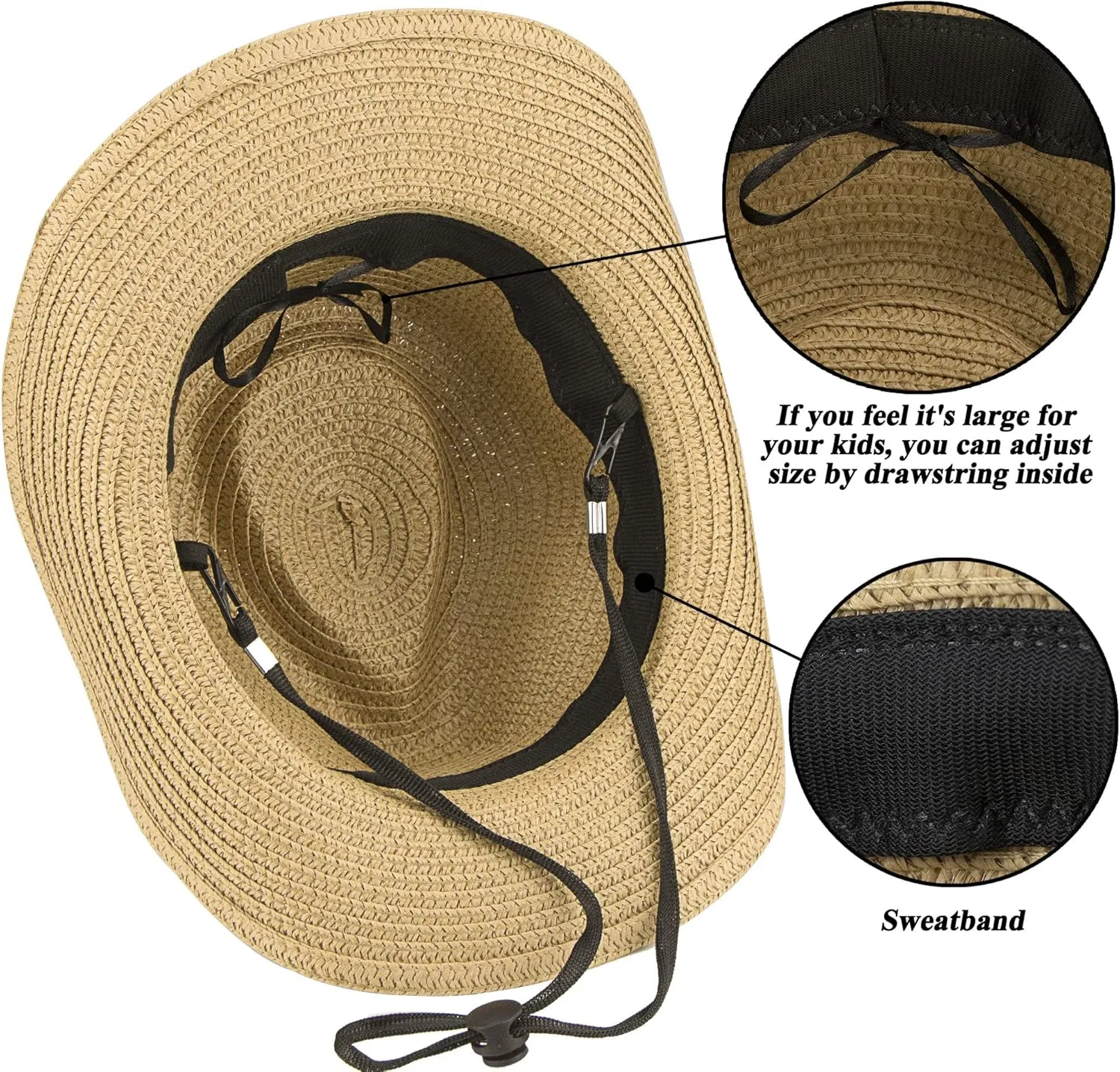 Straw Cowboy Hats for Toddler Girls Boys Summer Sun Hat Belt Buckle Cowgirl Western-Hat for Kid 2-4 Years