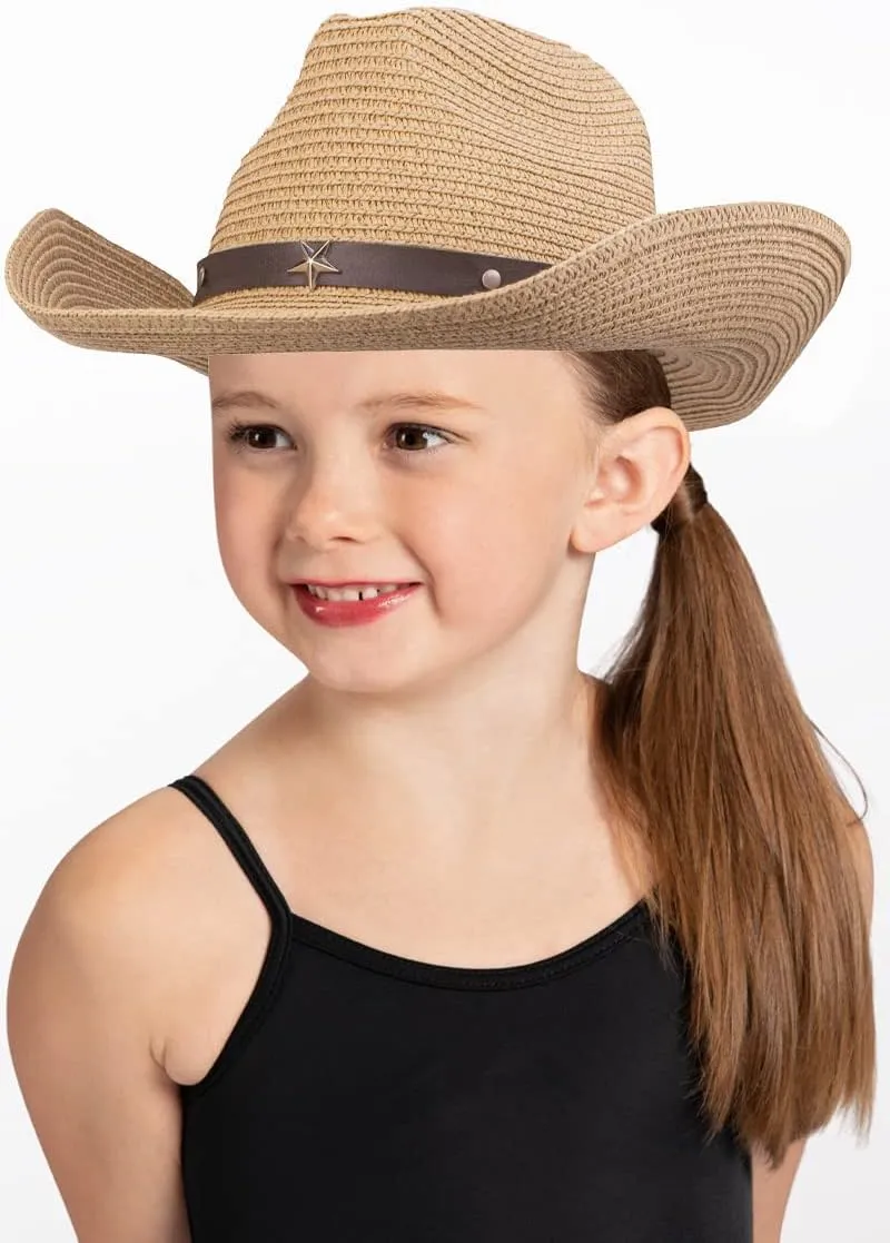 Straw Cowboy Hats for Toddler Girls Boys Summer Sun Hat Belt Buckle Cowgirl Western-Hat for Kid 2-4 Years