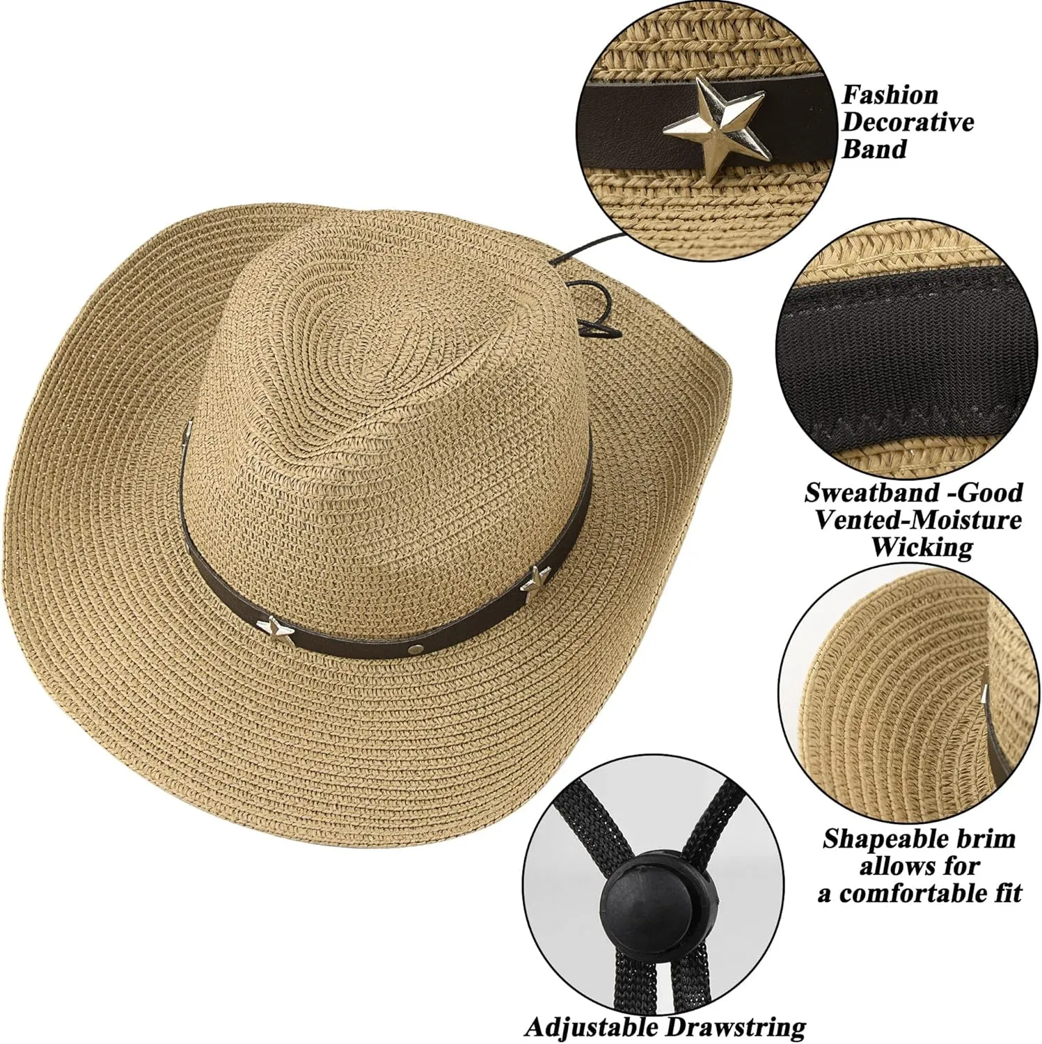 Straw Cowboy Hats for Toddler Girls Boys Summer Sun Hat Belt Buckle Cowgirl Western-Hat for Kid 2-4 Years