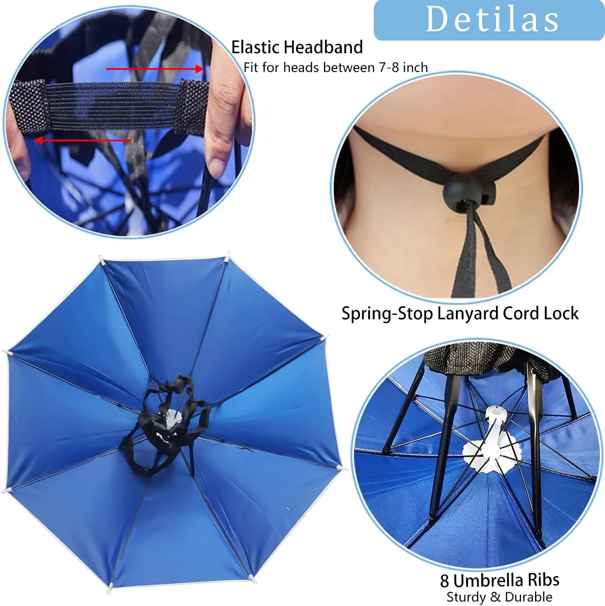 Umbrella Hat, 25 Inch Fishing Cap, Hands Free Elastic Folding Compact UV & Rain Protection Headwear