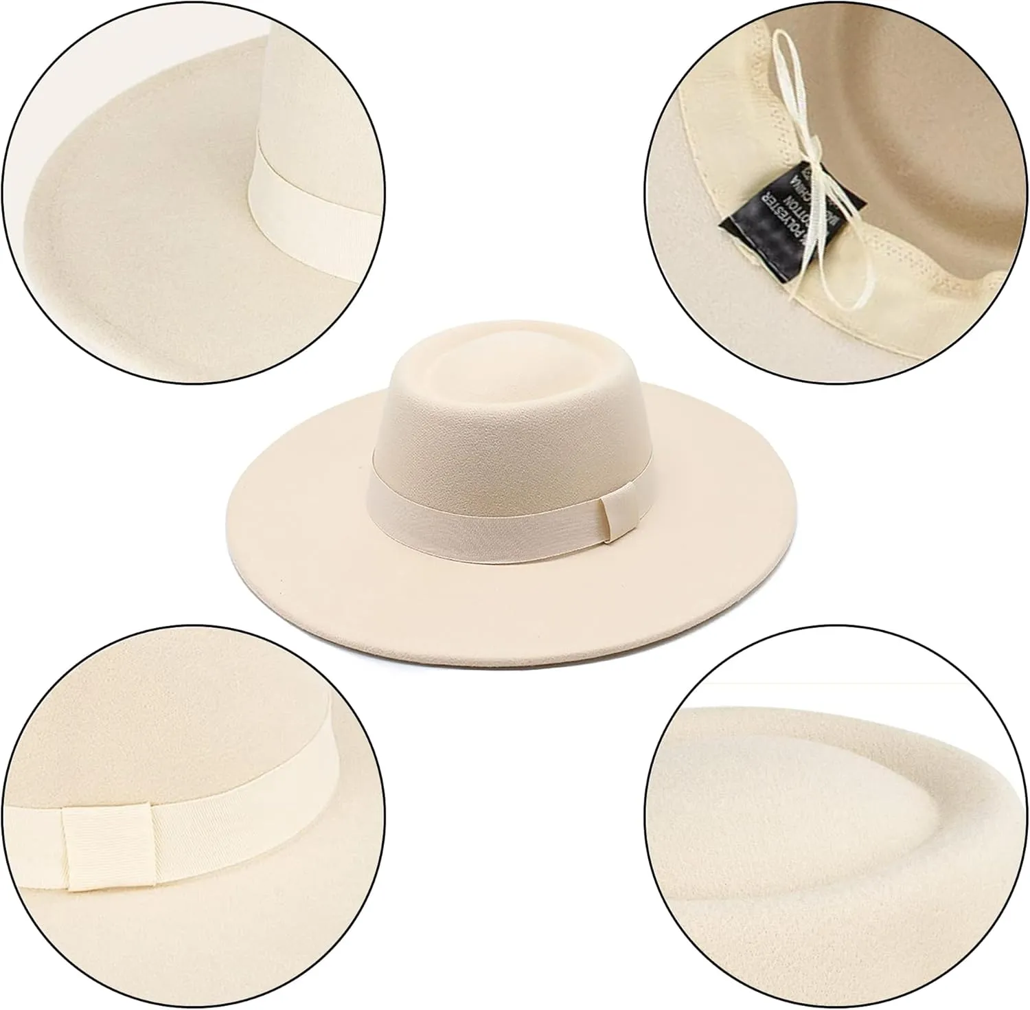 Wide Brim Panama Fedora Hat - Warm Felt Flat Top Pork Pie Cap for Women Men (Size:M/L)