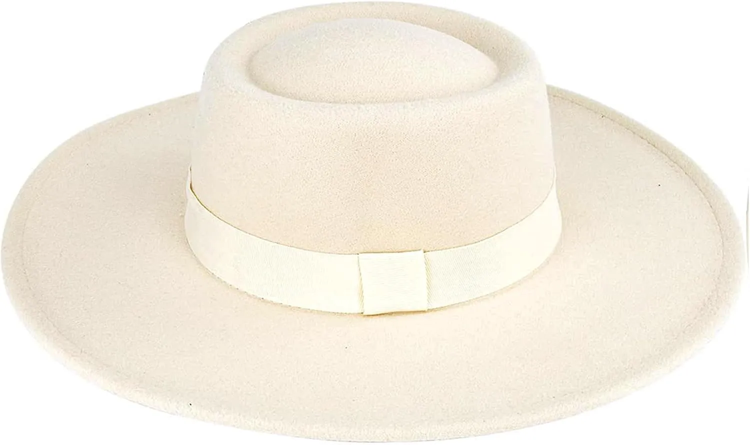 Wide Brim Panama Fedora Hat - Warm Felt Flat Top Pork Pie Cap for Women Men (Size:M/L)
