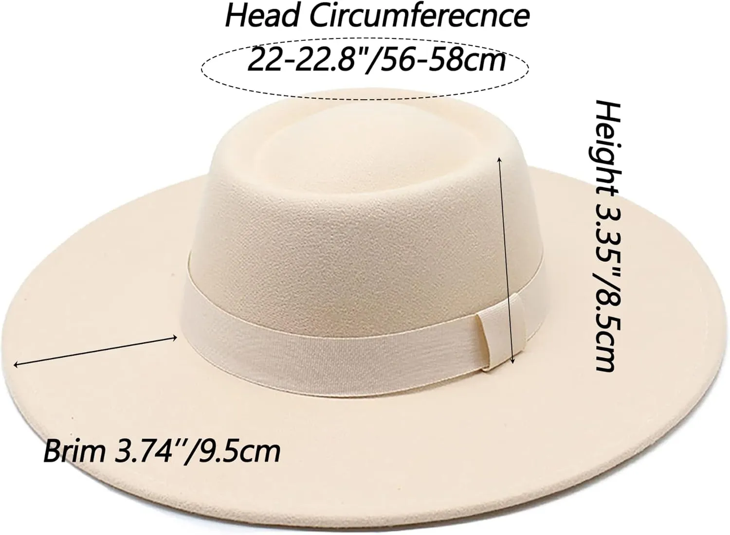 Wide Brim Panama Fedora Hat - Warm Felt Flat Top Pork Pie Cap for Women Men (Size:M/L)
