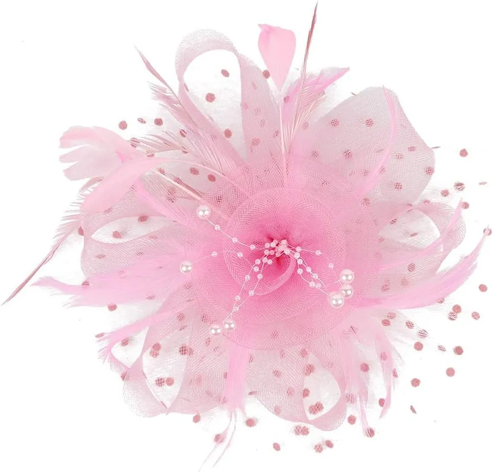 Women Fascinator Feather Flower Hair Clip Pin Brooch Corsage for Bridal Hairband Derby Hat Cocktail Party Wedding