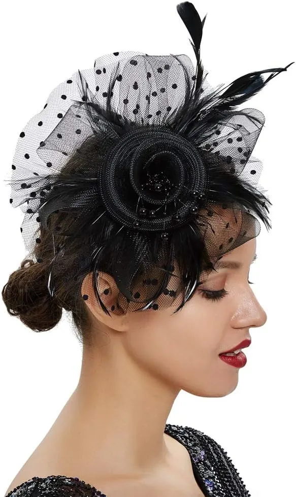 Women Fascinator Feather Flower Hair Clip Pin Brooch Corsage for Bridal Hairband Derby Hat Cocktail Party Wedding