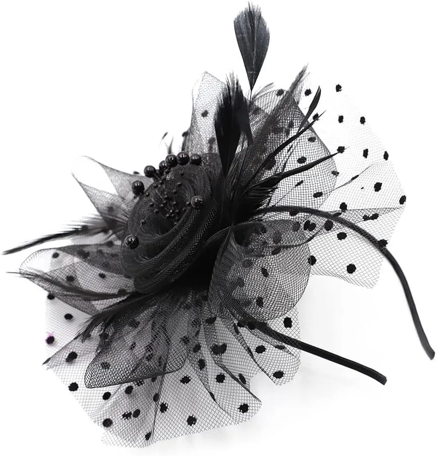 Women Fascinator Feather Flower Hair Clip Pin Brooch Corsage for Bridal Hairband Derby Hat Cocktail Party Wedding