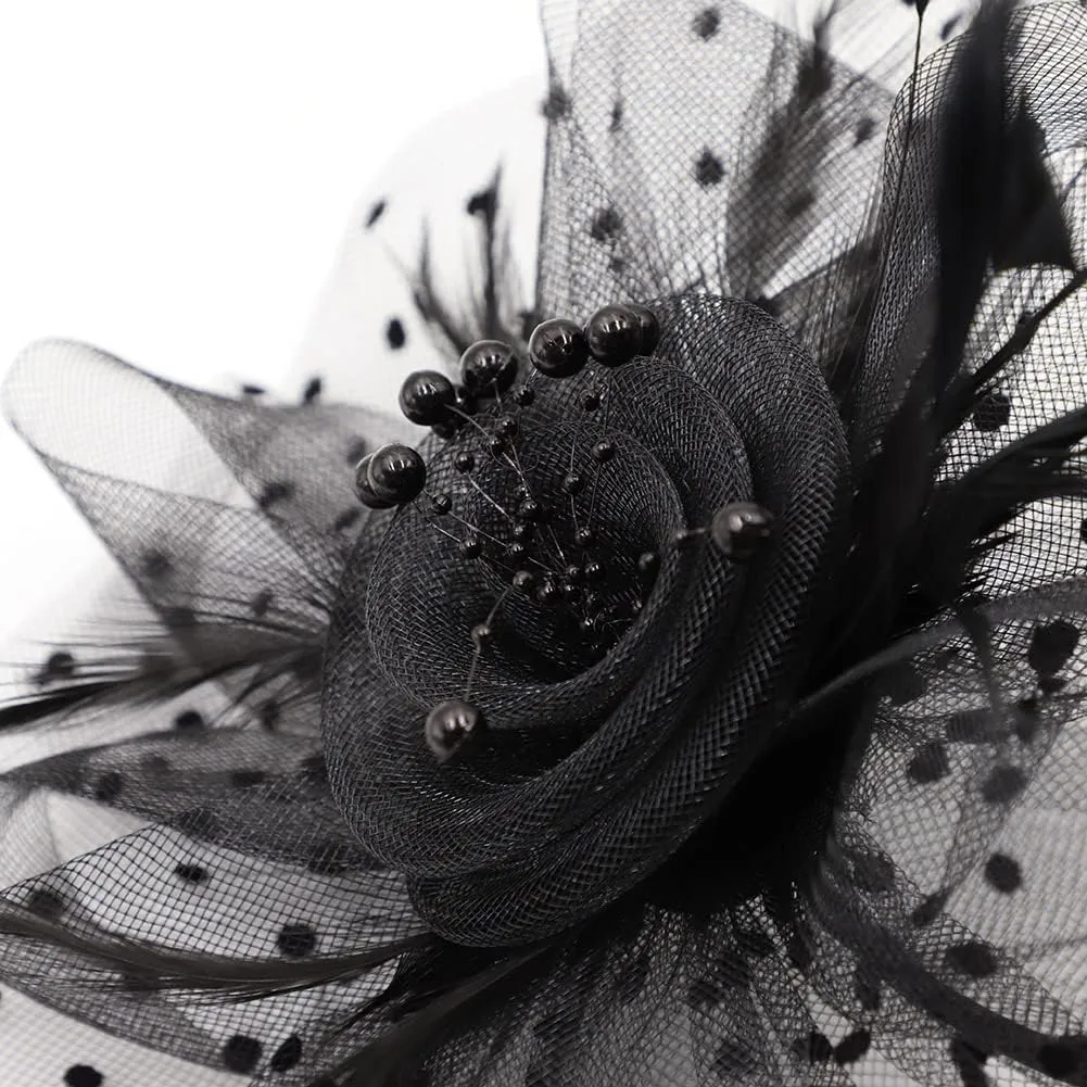 Women Fascinator Feather Flower Hair Clip Pin Brooch Corsage for Bridal Hairband Derby Hat Cocktail Party Wedding