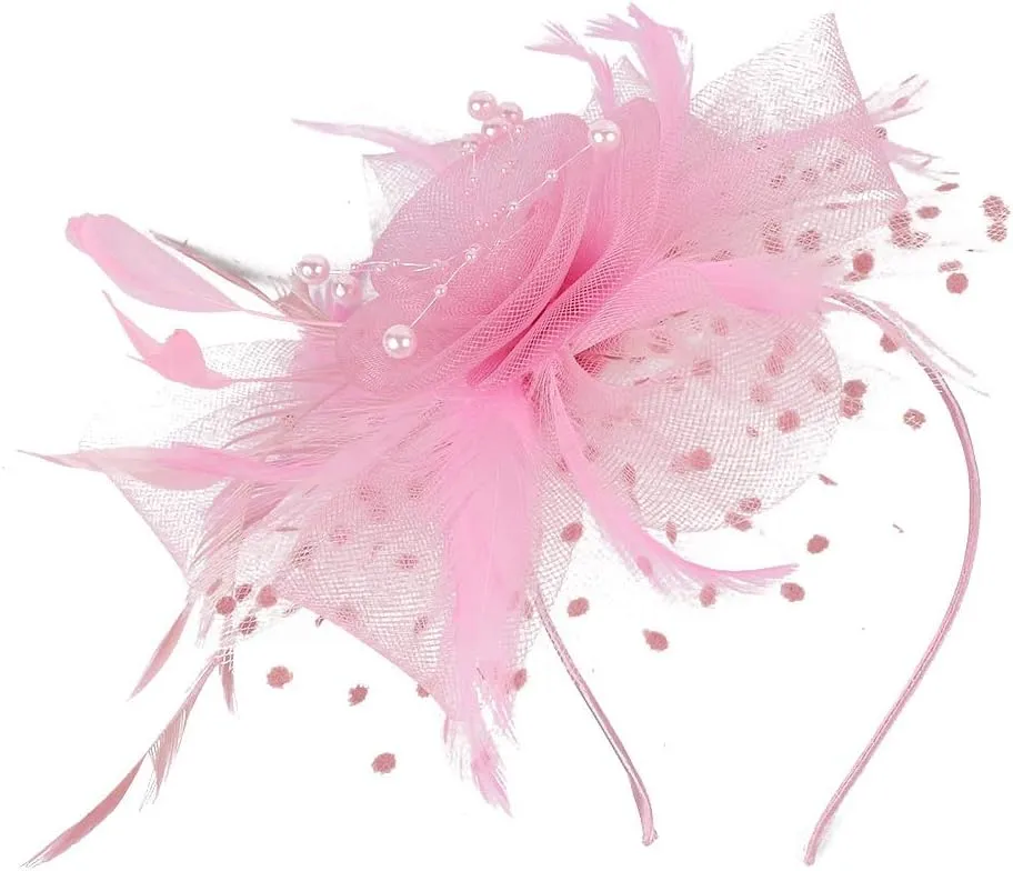 Women Fascinator Feather Flower Hair Clip Pin Brooch Corsage for Bridal Hairband Derby Hat Cocktail Party Wedding