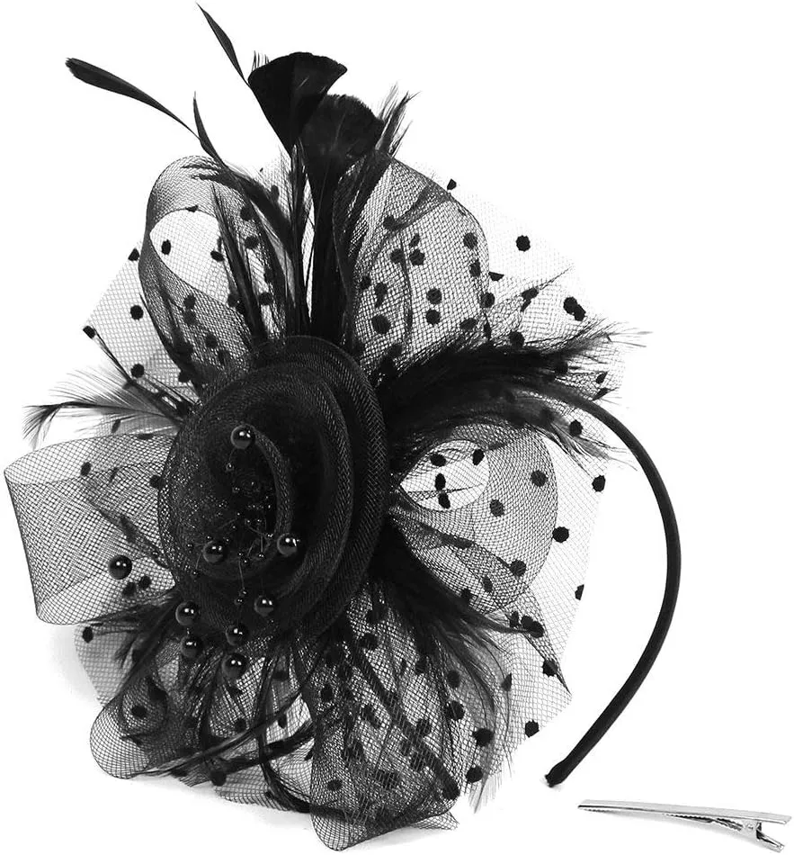 Women Fascinator Feather Flower Hair Clip Pin Brooch Corsage for Bridal Hairband Derby Hat Cocktail Party Wedding