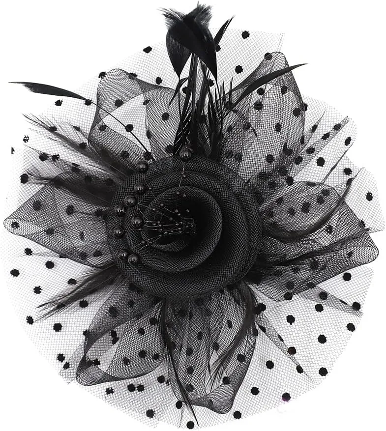 Women Fascinator Feather Flower Hair Clip Pin Brooch Corsage for Bridal Hairband Derby Hat Cocktail Party Wedding