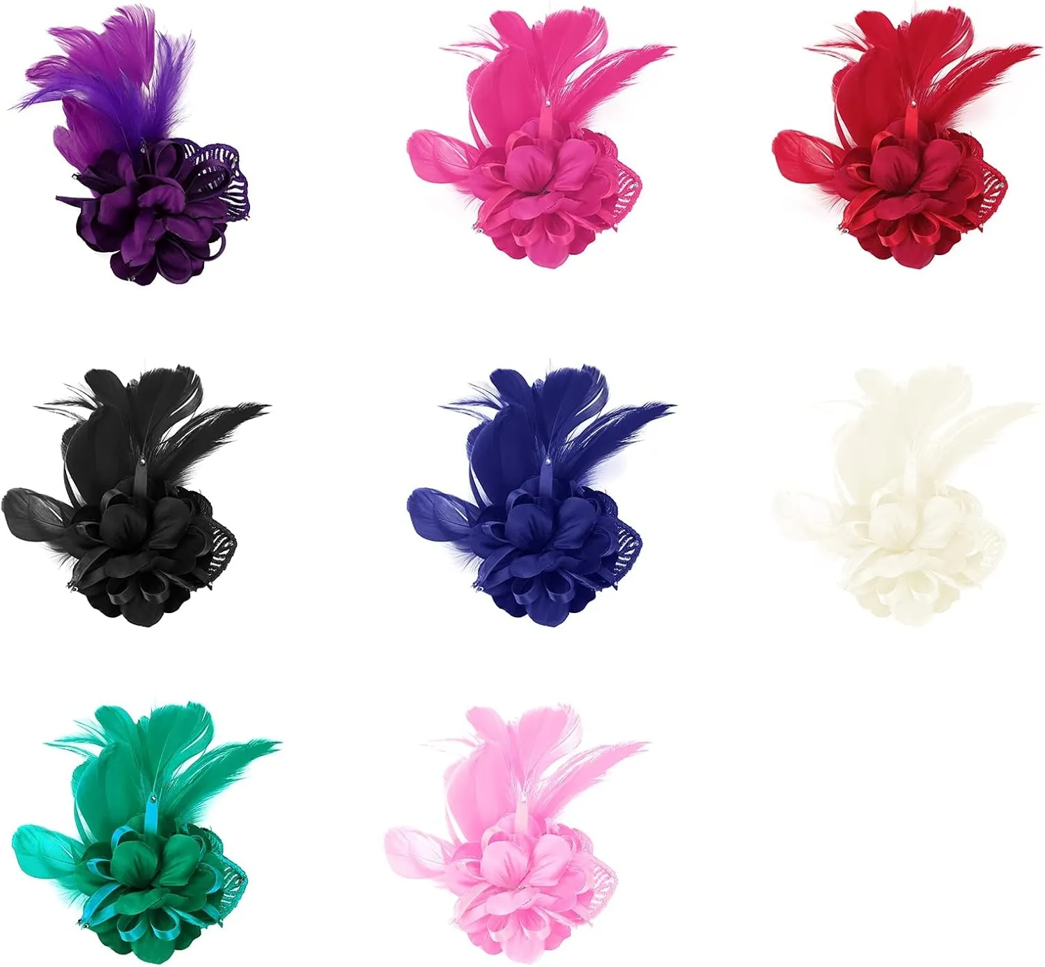 Women's Fascinator Feather Flower Pin Brooch Corsage Bridal Hairband Derby Hat Cocktail Party Wedding