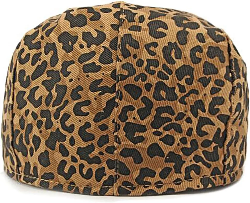Womens Leopard Print Beret Hat Retro Newsboy Ivy Cap Cabbie Flat Cap