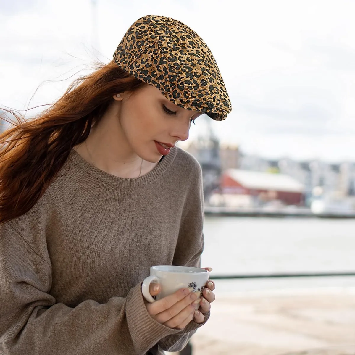 Womens Leopard Print Beret Hat Retro Newsboy Ivy Cap Cabbie Flat Cap