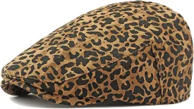Womens Leopard Print Beret Hat Retro Newsboy Ivy Cap Cabbie Flat Cap