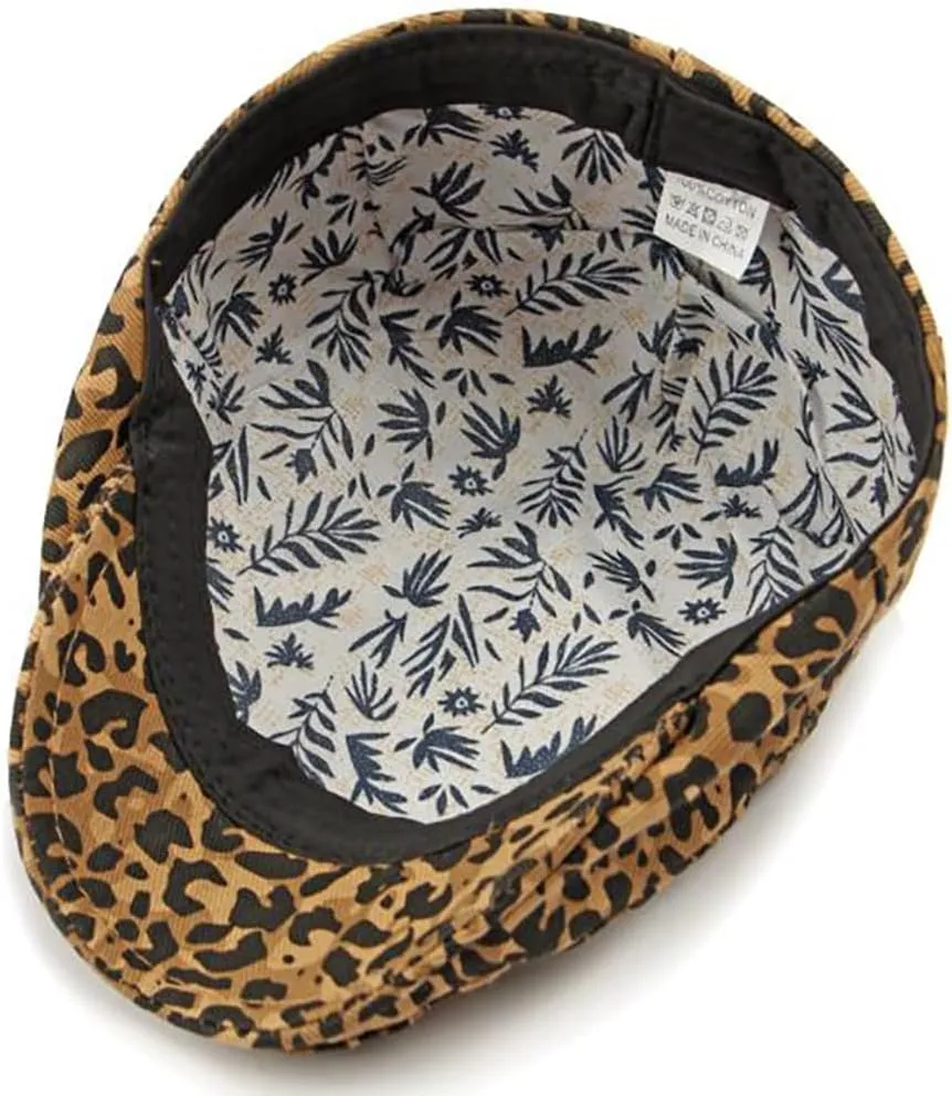 Womens Leopard Print Beret Hat Retro Newsboy Ivy Cap Cabbie Flat Cap