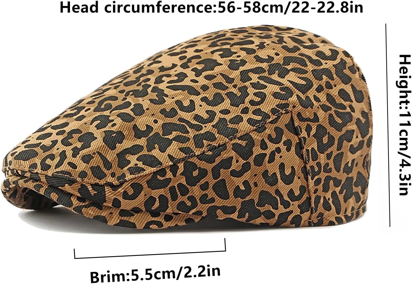 Womens Leopard Print Beret Hat Retro Newsboy Ivy Cap Cabbie Flat Cap