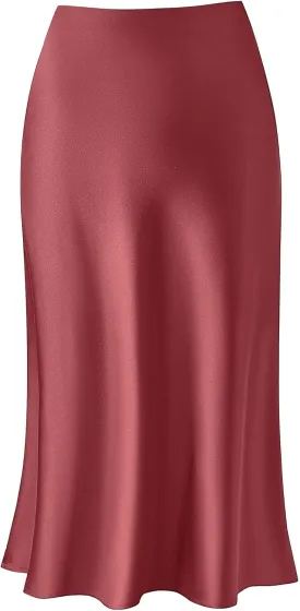 Womens Leopard Print Skirt Midi Long Length Silk Satin High Waist Elastic Skirts
