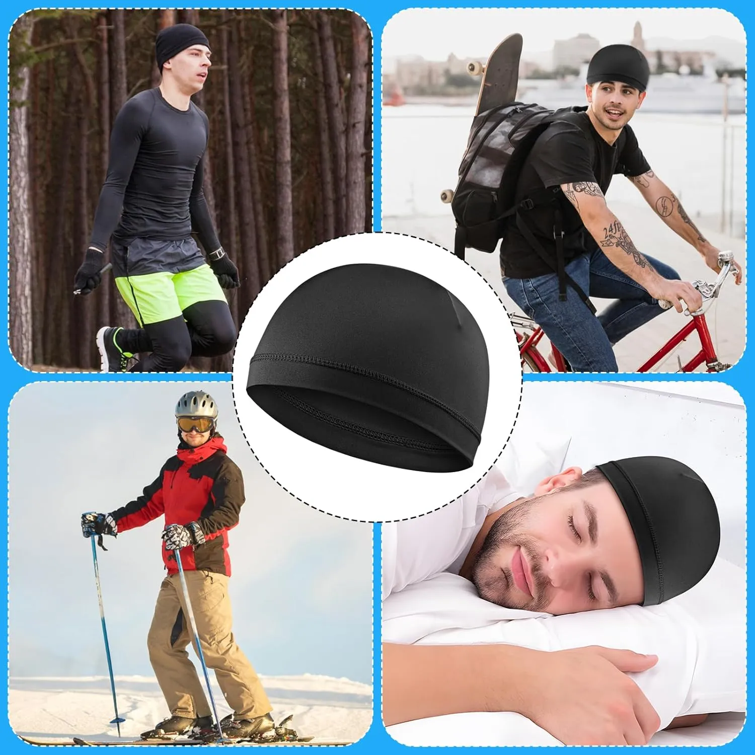 Xindojuz 2 PCS Stocking Caps for Men, Silk Wave Caps for Black Men, Shower Hair Bonnet for Sleeping Cap