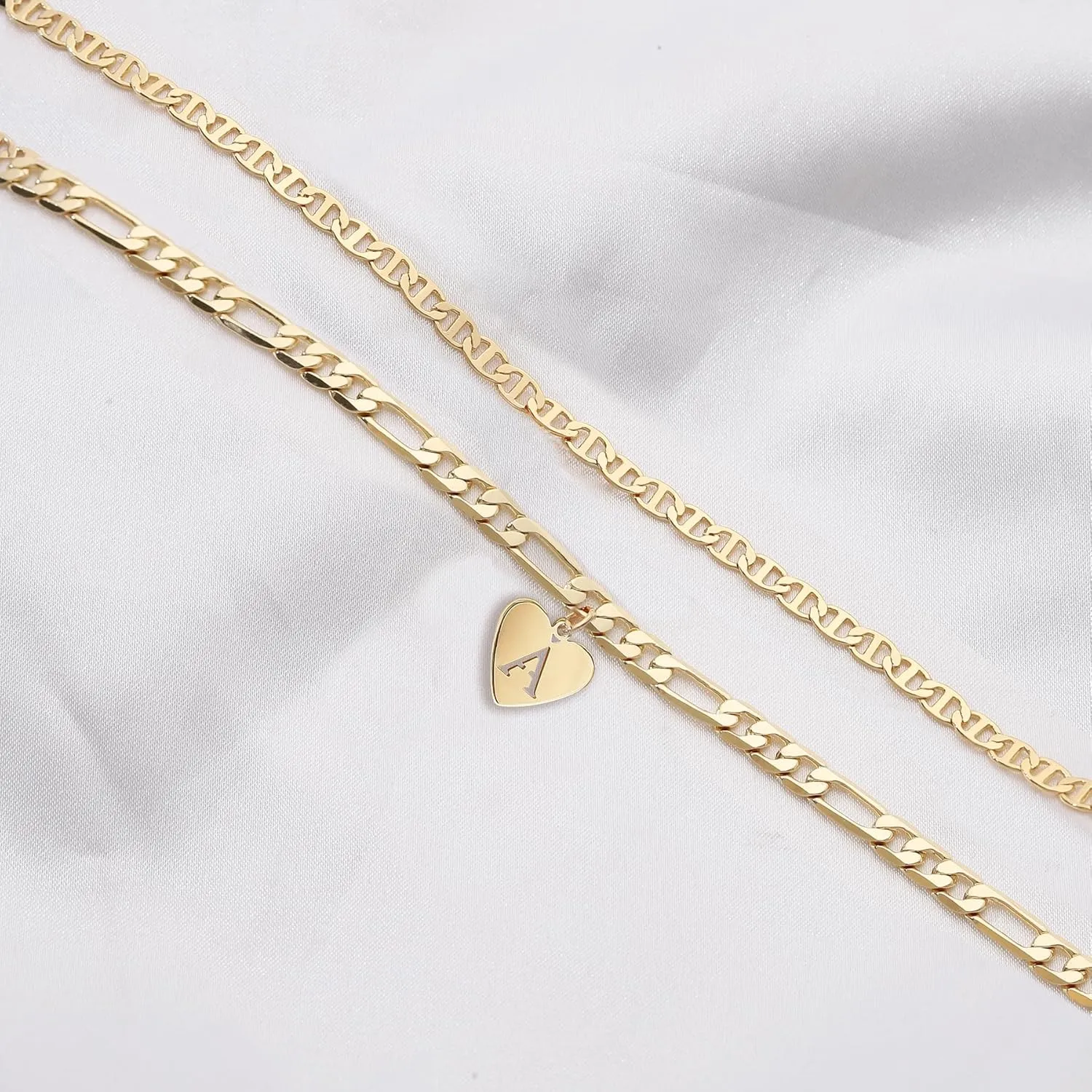 YANODA Initial Ankle Bracelets for Women, Layered Gold Anklets for Women 14k Real Gold Filled Figaro Letter Anklets for women waterproof Summer Jewelry Personalized Gifts for Women