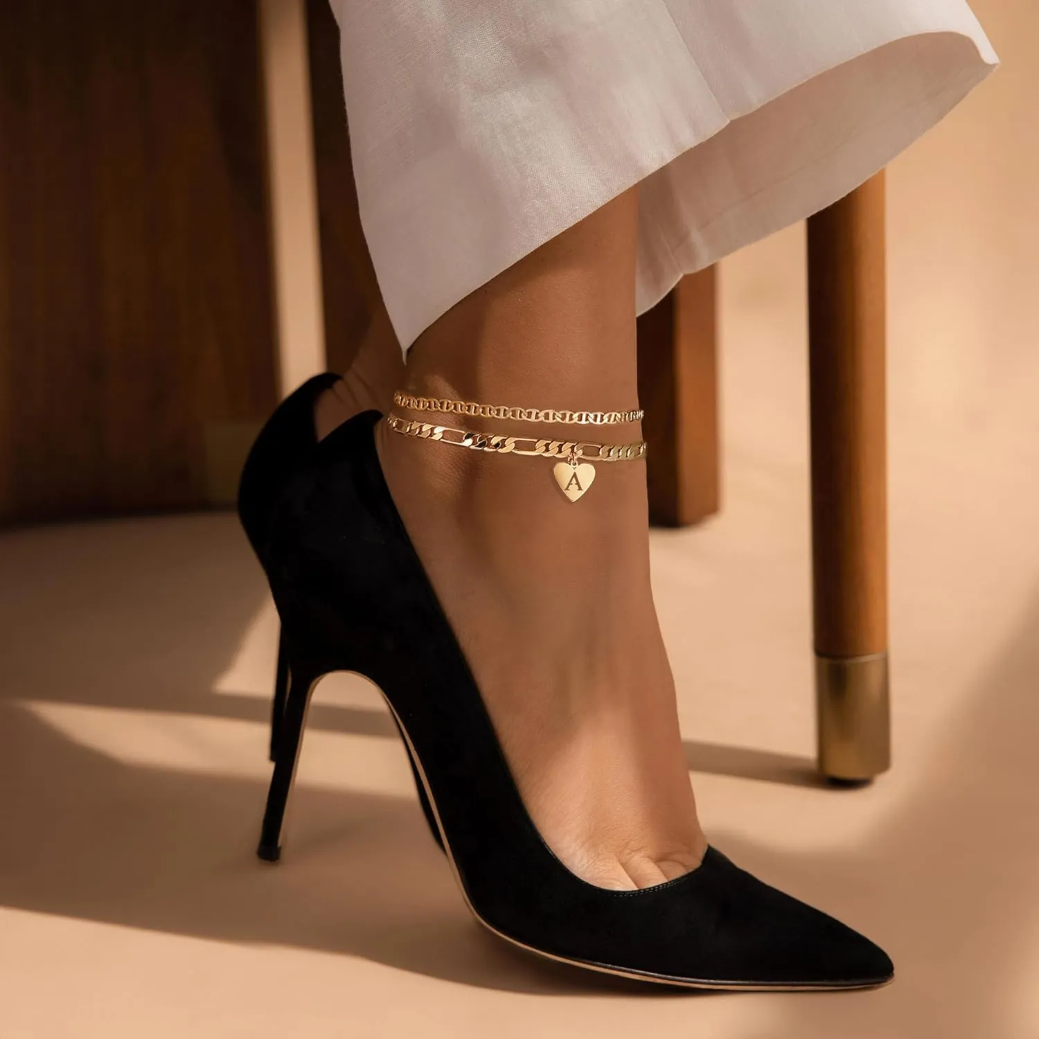 YANODA Initial Ankle Bracelets for Women, Layered Gold Anklets for Women 14k Real Gold Filled Figaro Letter Anklets for women waterproof Summer Jewelry Personalized Gifts for Women