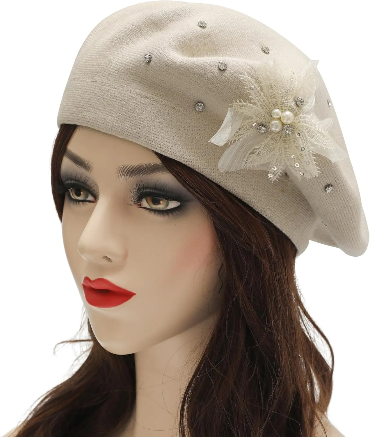 ZLYC Womens French Beret hat, Reversible Solid Color Cashmere Mosaic Warm Beret Cap for Girls